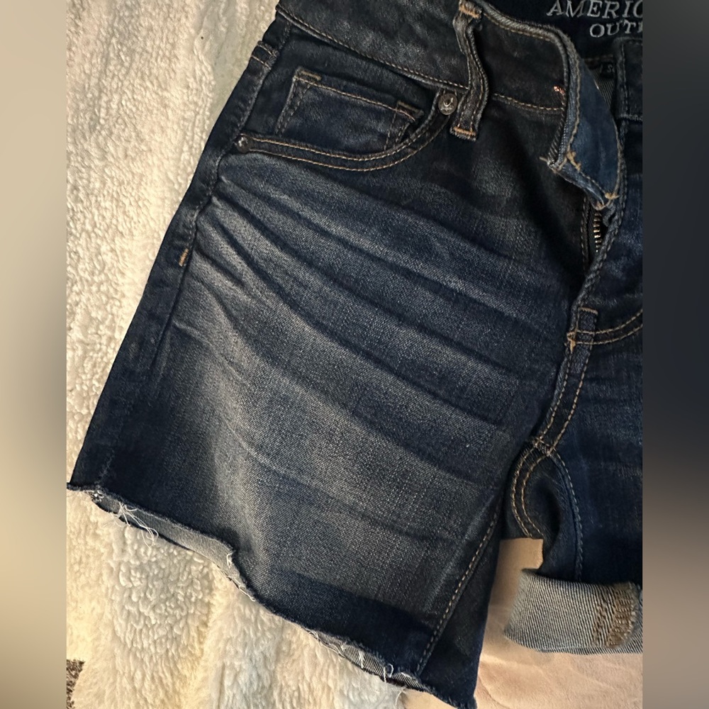 AEO American Eagle Denim Cutoff Shorts in Super Stretch Like New AEO Denim Cafe - Picture 8 of 11